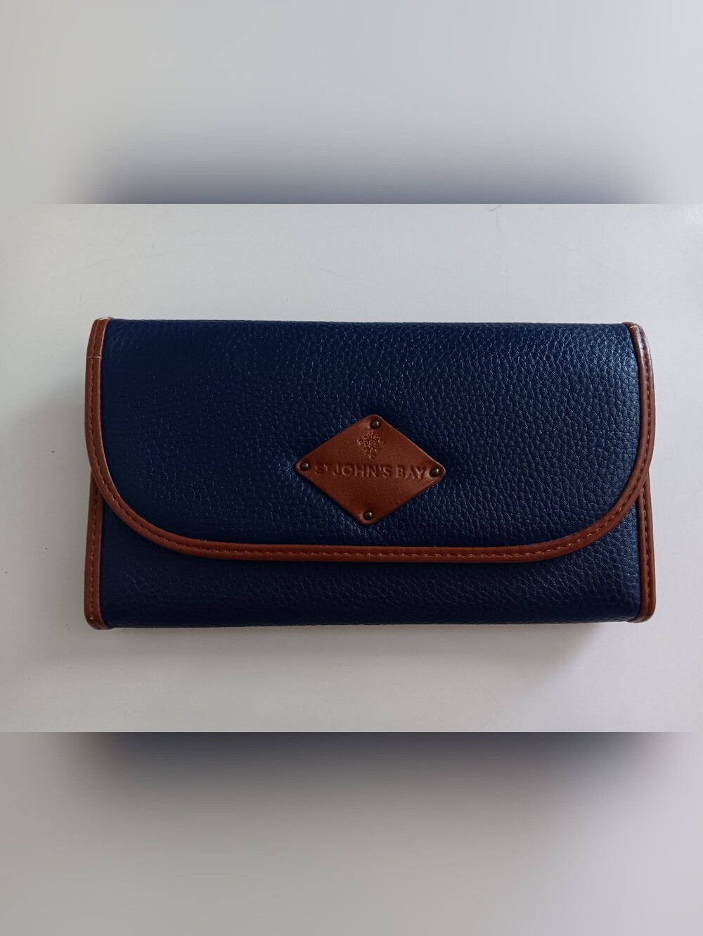 St. John's Bay Colorblock Navy Wallet with Brown Trim